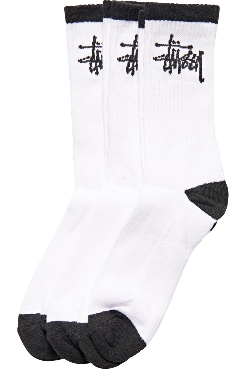 Stussy Graffiti Crew (3 Pack) Men\'s Socks White | IL0000727