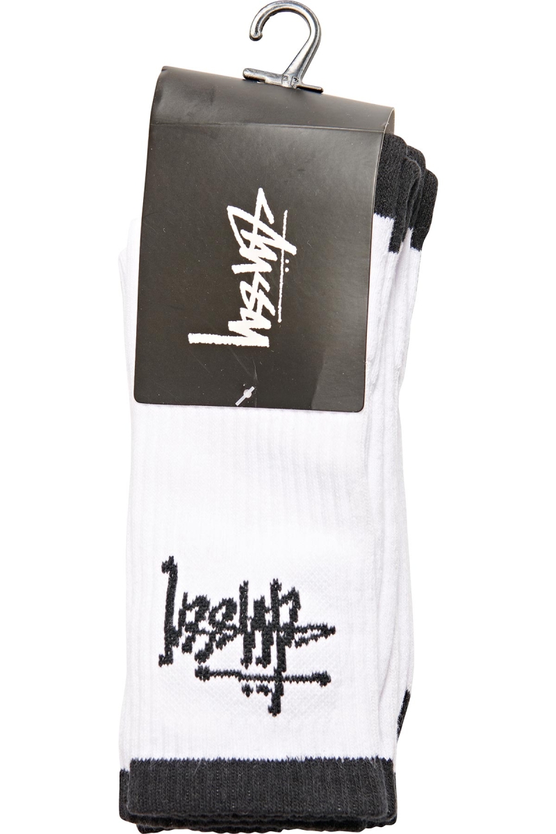 Stussy Graffiti Crew (3 Pack) Women's Socks White | IL0000731