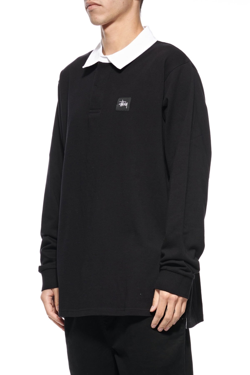 Stussy Graffiti LS Rugby Men's Sweatshirts Black | IL0000920