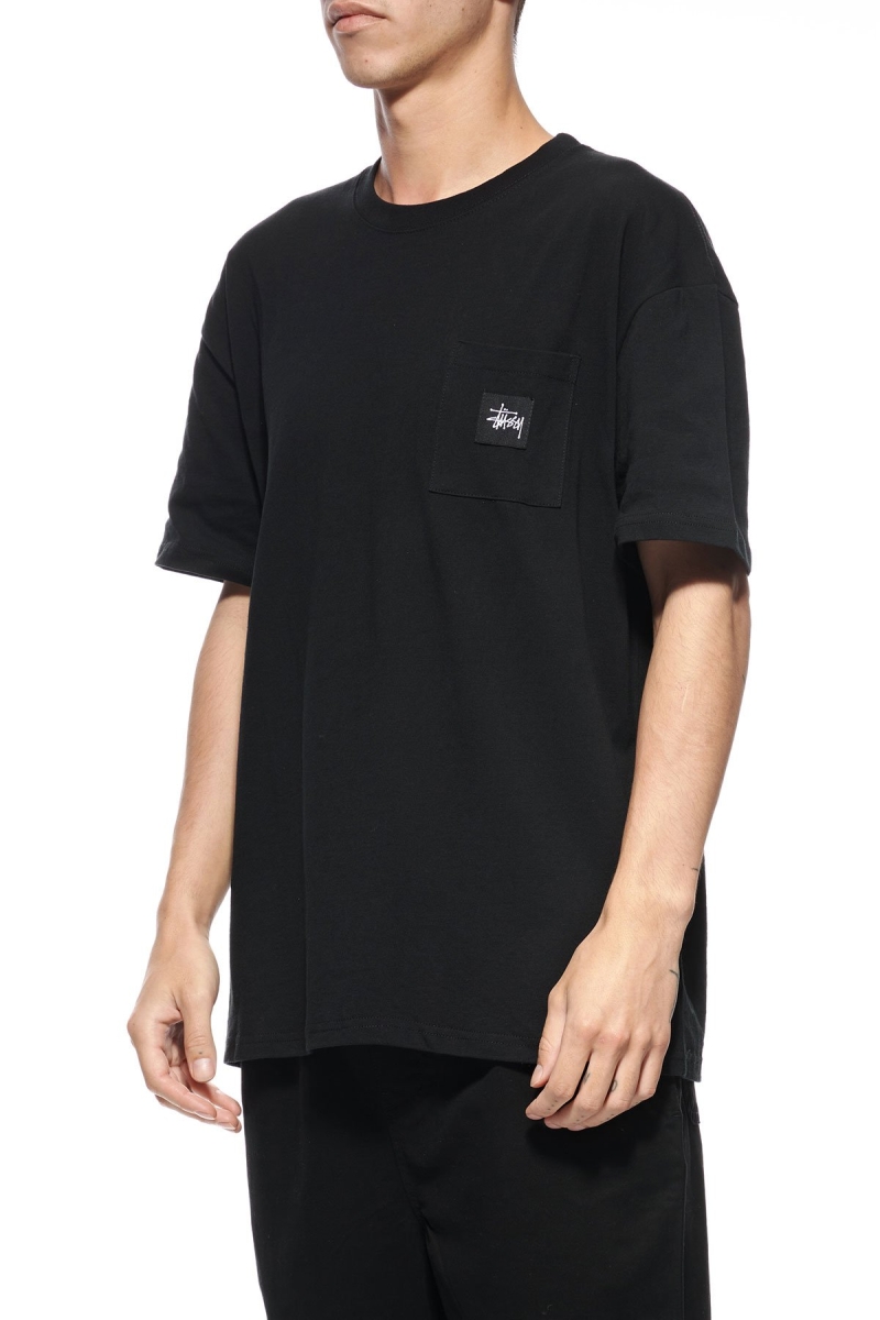 Stussy Graffiti Label SS Men's T Shirts Black | IL0000178