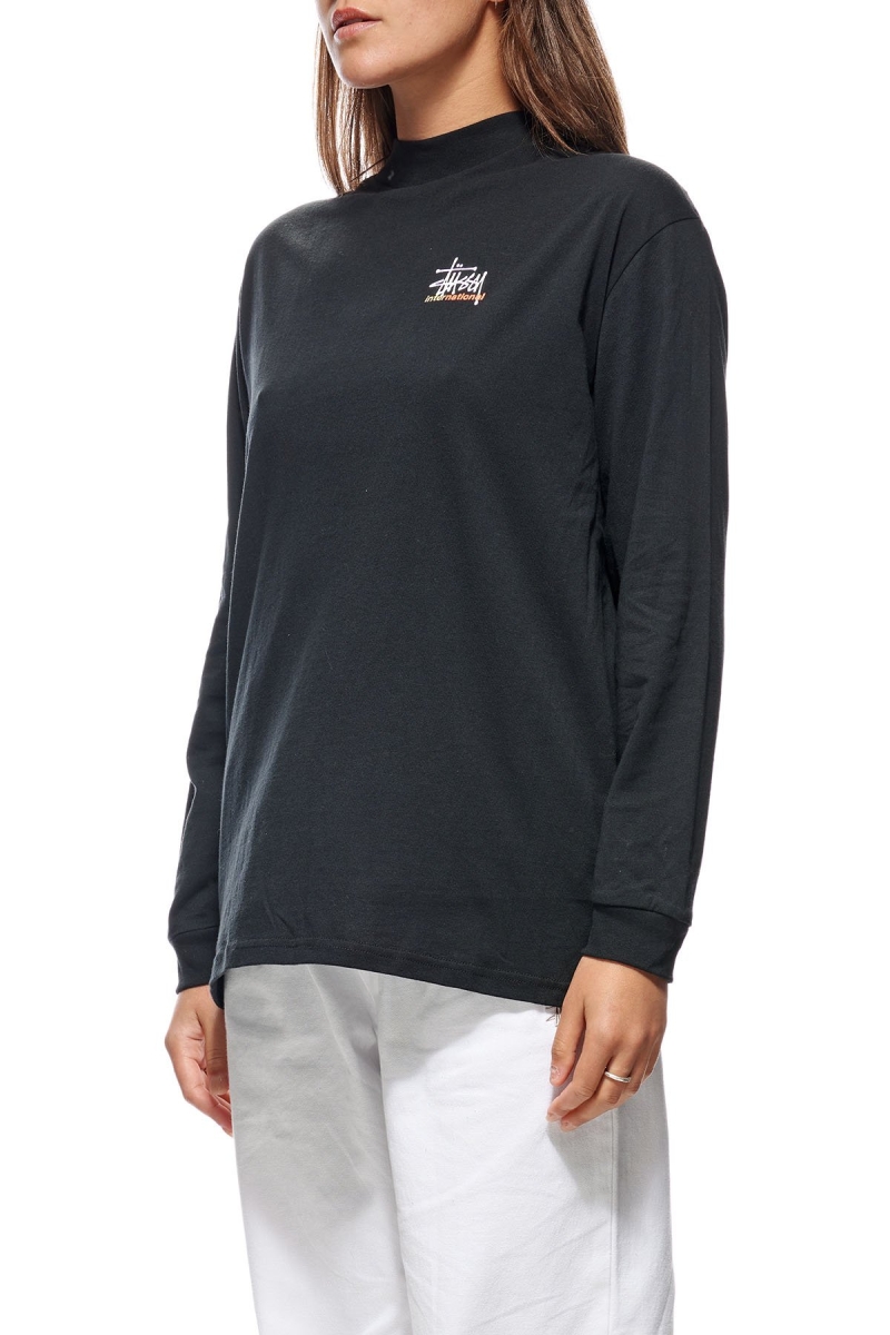 Stussy Graffiti Mock Neck LS OS Women's Sweatshirts Black | IL0000921