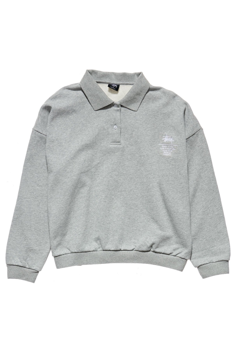 Stussy Graffiti OS Fleece Polo Women\'s Sweaters Grey | IL0000839