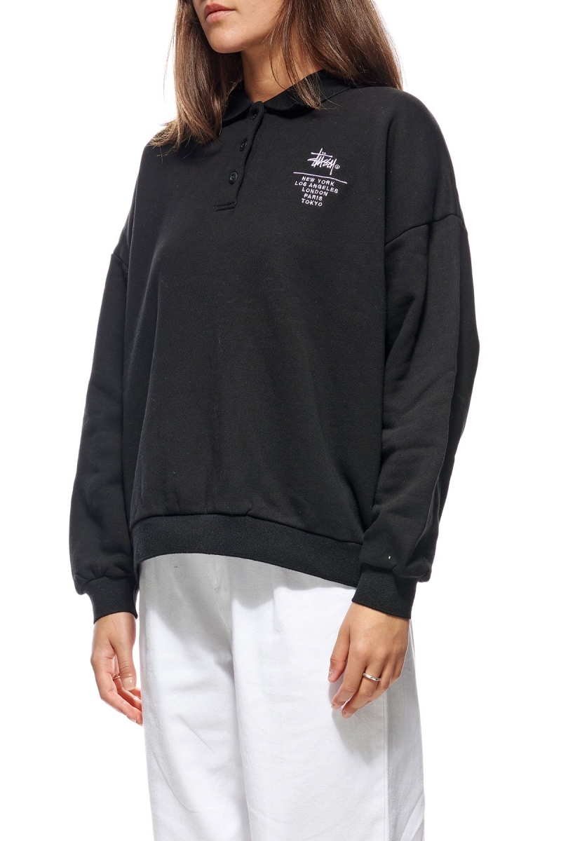 Stussy Graffiti OS Fleece Polo Women's Sweaters Black | IL0000840