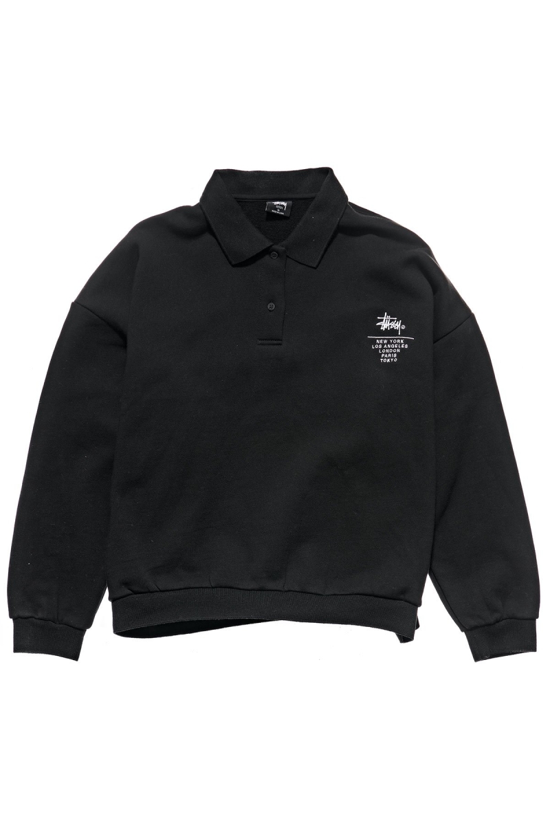 Stussy Graffiti OS Fleece Polo Women\'s Sweaters Black | IL0000840