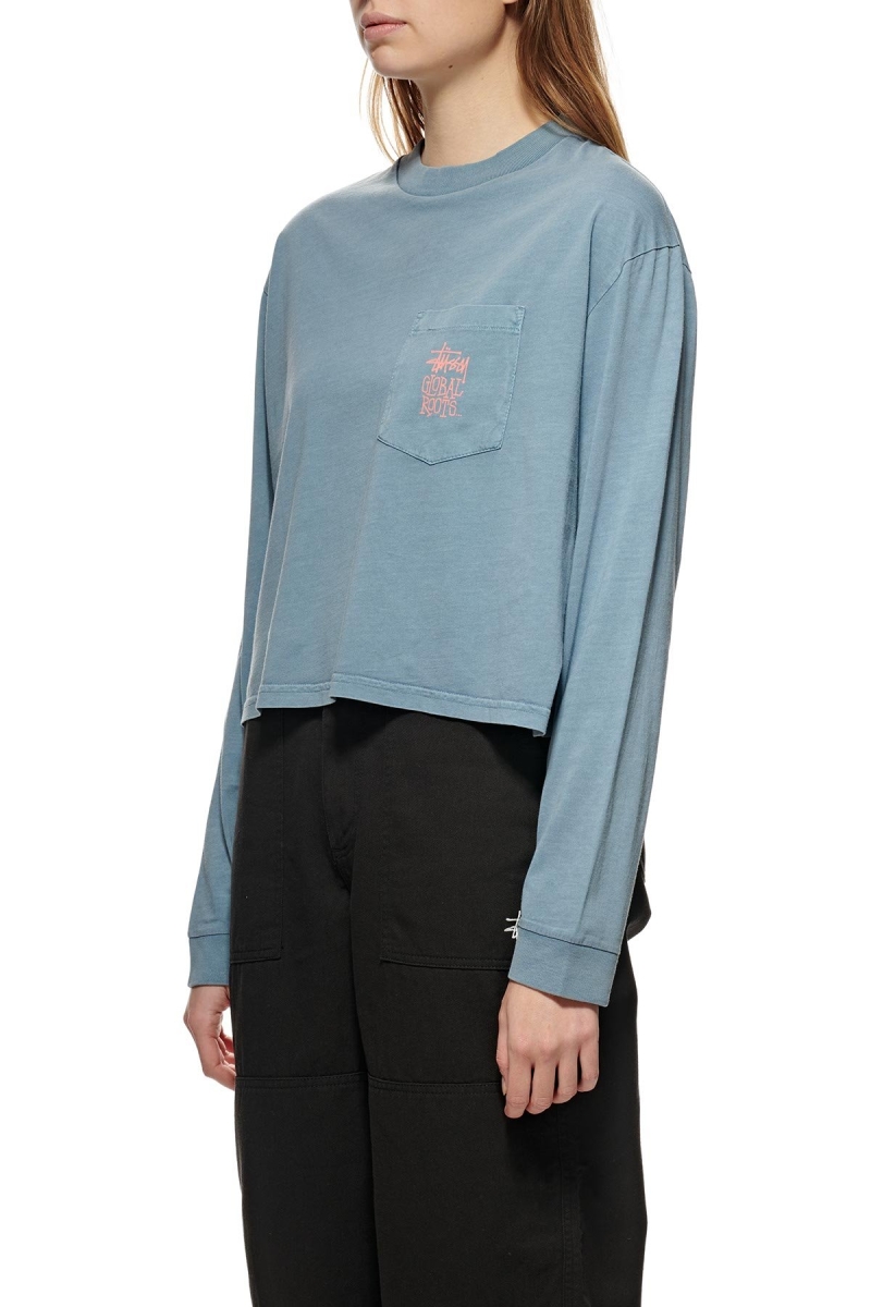 Stussy Graffiti Pigment LS Boxy Women's Sweatshirts Blue | IL0000922