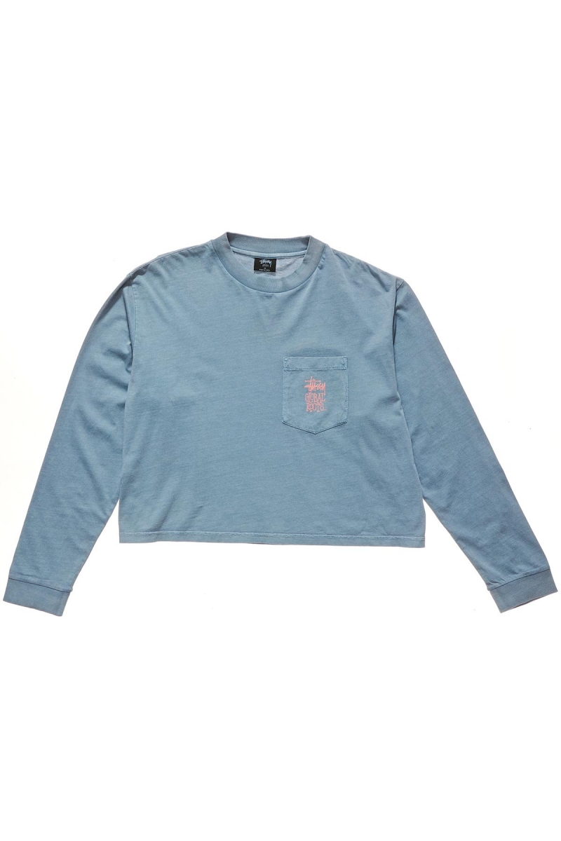 Stussy Graffiti Pigment LS Boxy Women\'s Sweatshirts Blue | IL0000922