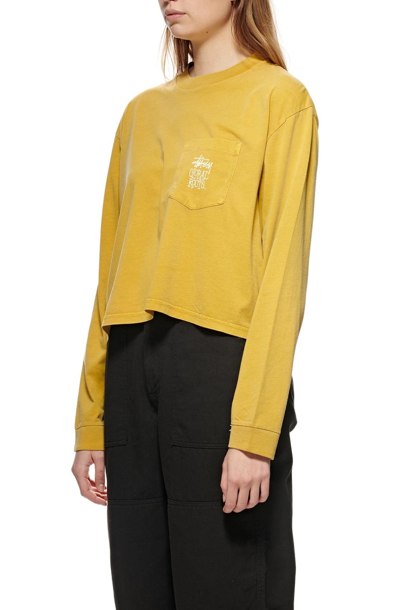 Stussy Graffiti Pigment LS Boxy Women's Sweatshirts Yellow | IL0000923