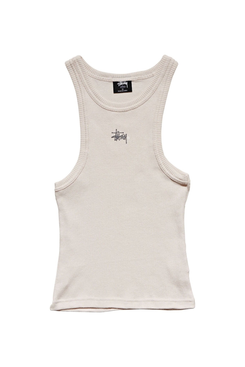 Stussy Graffiti Rib Cutaway Women\'s Tanks White | IL0000965