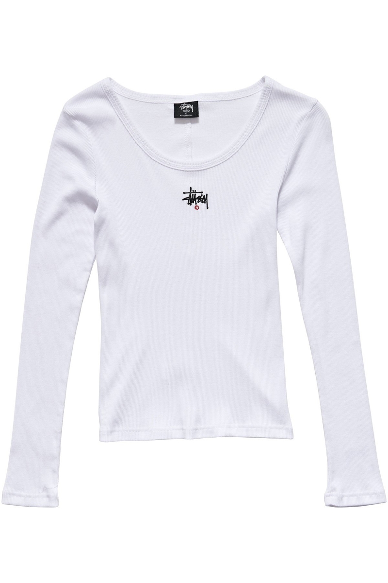 Stussy Graffiti Rib LS Women\'s Sweatshirts White | IL0000924