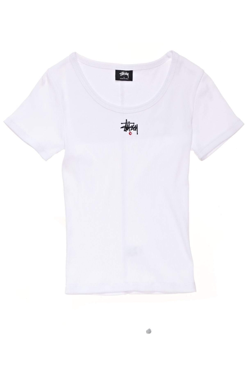 Stussy Graffiti Rib SS Women\'s T Shirts White | IL0000189