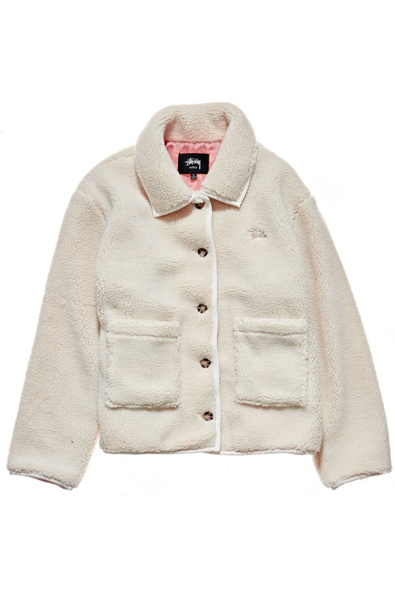 Stussy Graffiti Sherpa Coaches Women\'s Jackets White | IL0000344