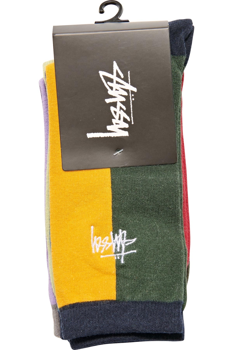 Stussy Graffiti Splice (3 Pack) Men's Socks Orange | IL0000735