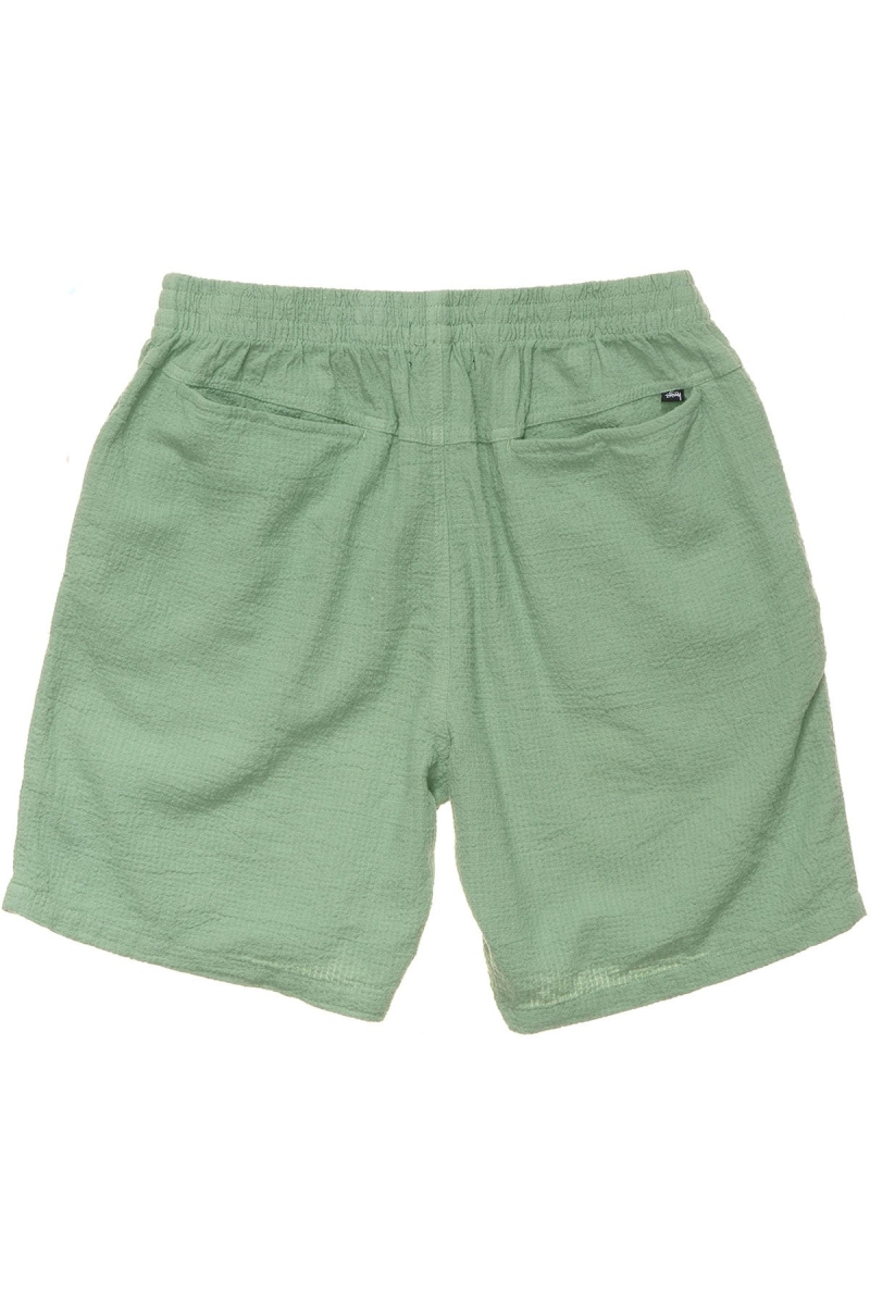 Stussy Grid Seersucker Beach Men's Shorts Green | IL0000644