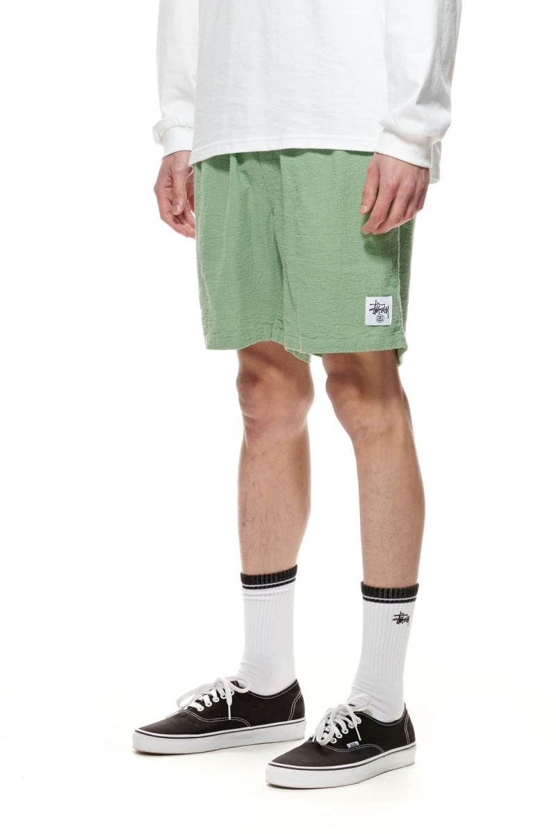 Stussy Grid Seersucker Beach Men's Shorts Green | IL0000644