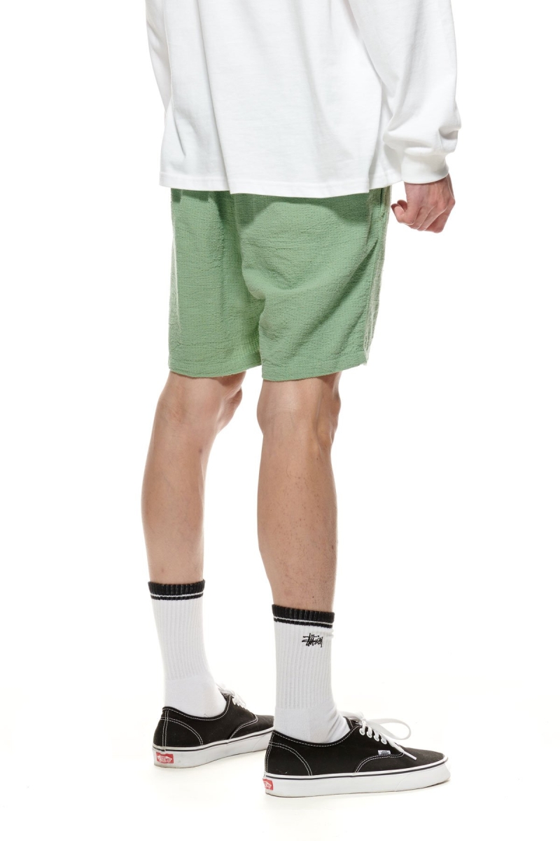 Stussy Grid Seersucker Beach Men's Shorts Green | IL0000644