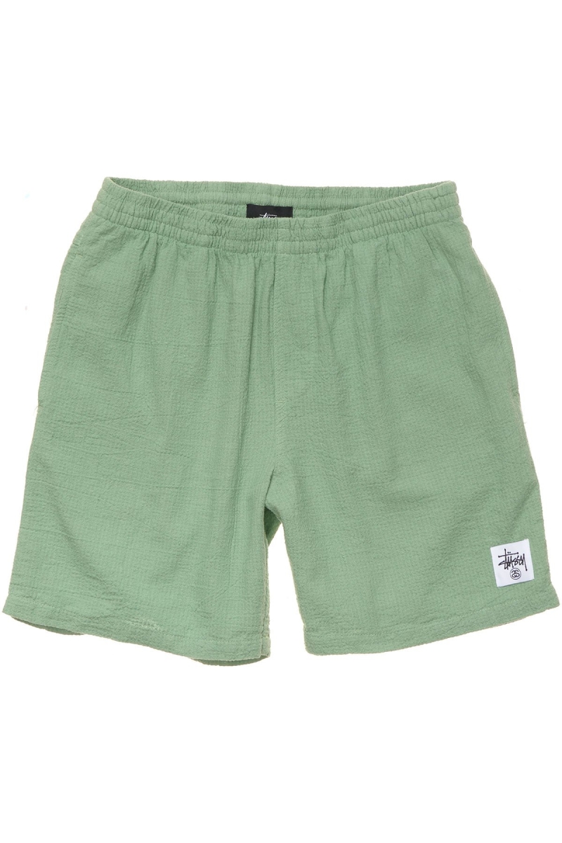 Stussy Grid Seersucker Beach Men\'s Shorts Green | IL0000644