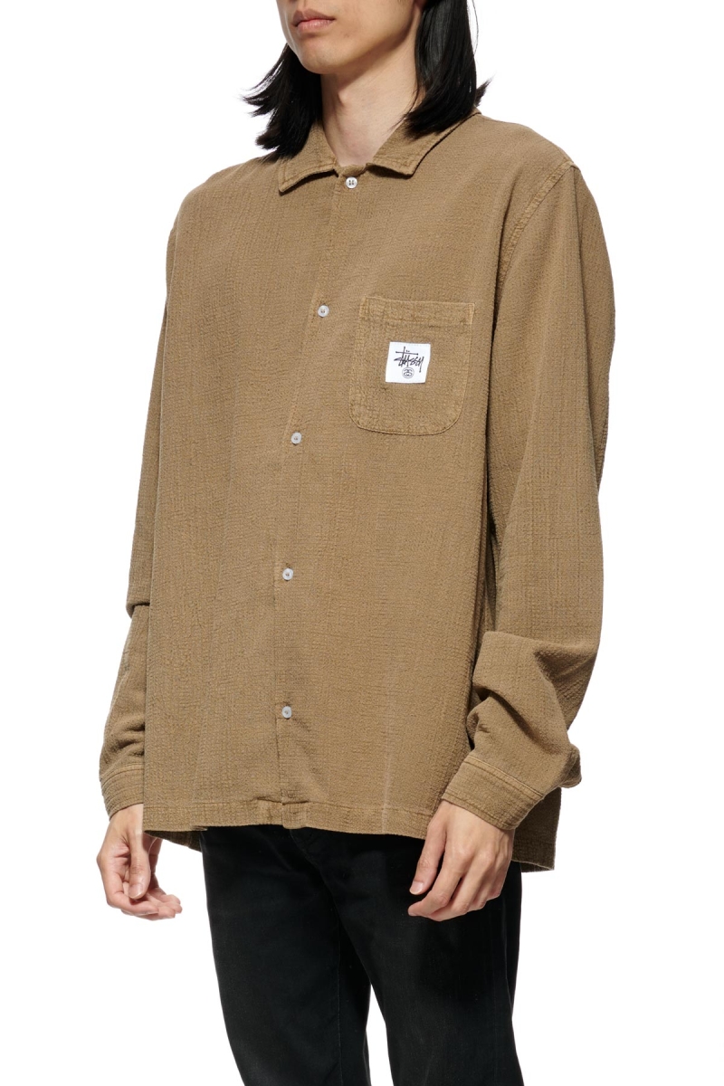 Stussy Grid Seersucker LS Men's Shirts Brown | IL0000308