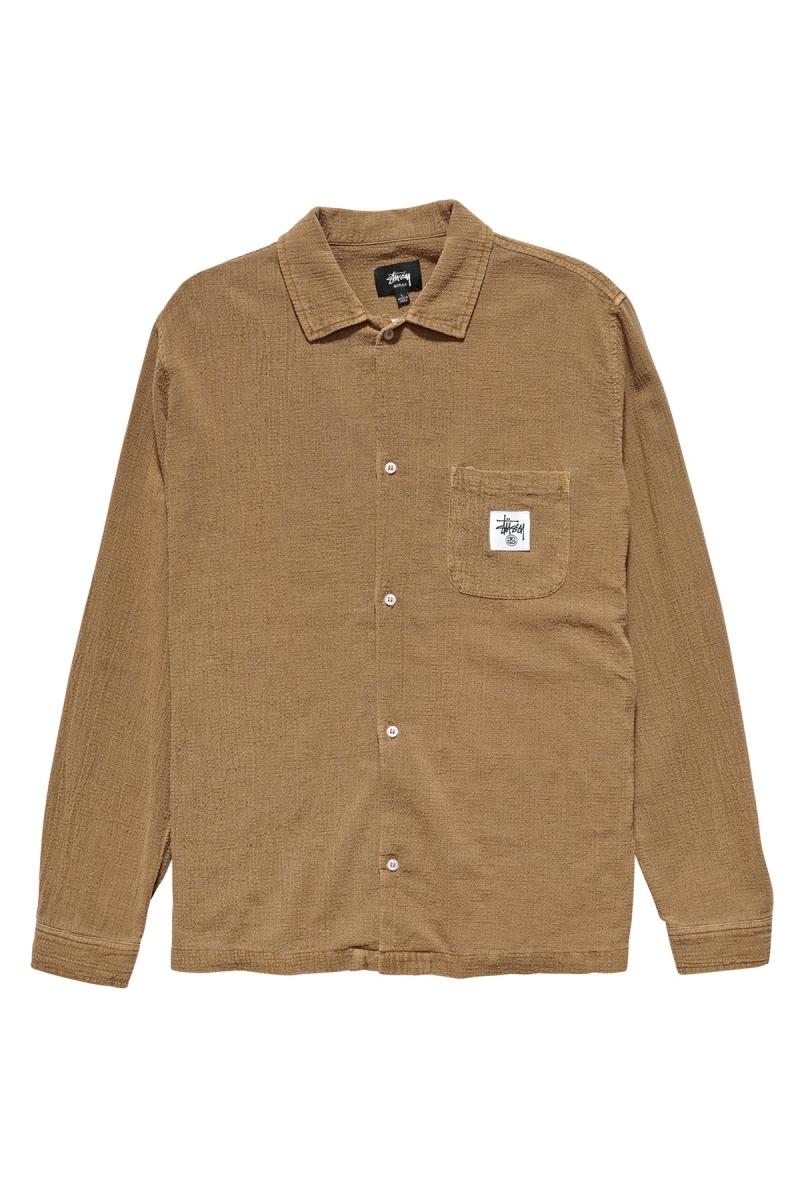 Stussy Grid Seersucker LS Men\'s Shirts Brown | IL0000308