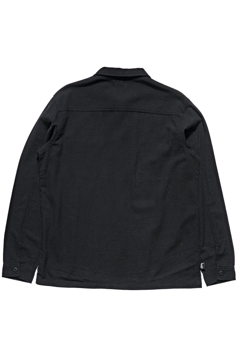 Stussy Grid Seersucker LS Men's Shirts Black | IL0000309