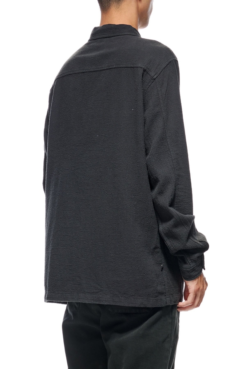 Stussy Grid Seersucker LS Men's Shirts Black | IL0000309