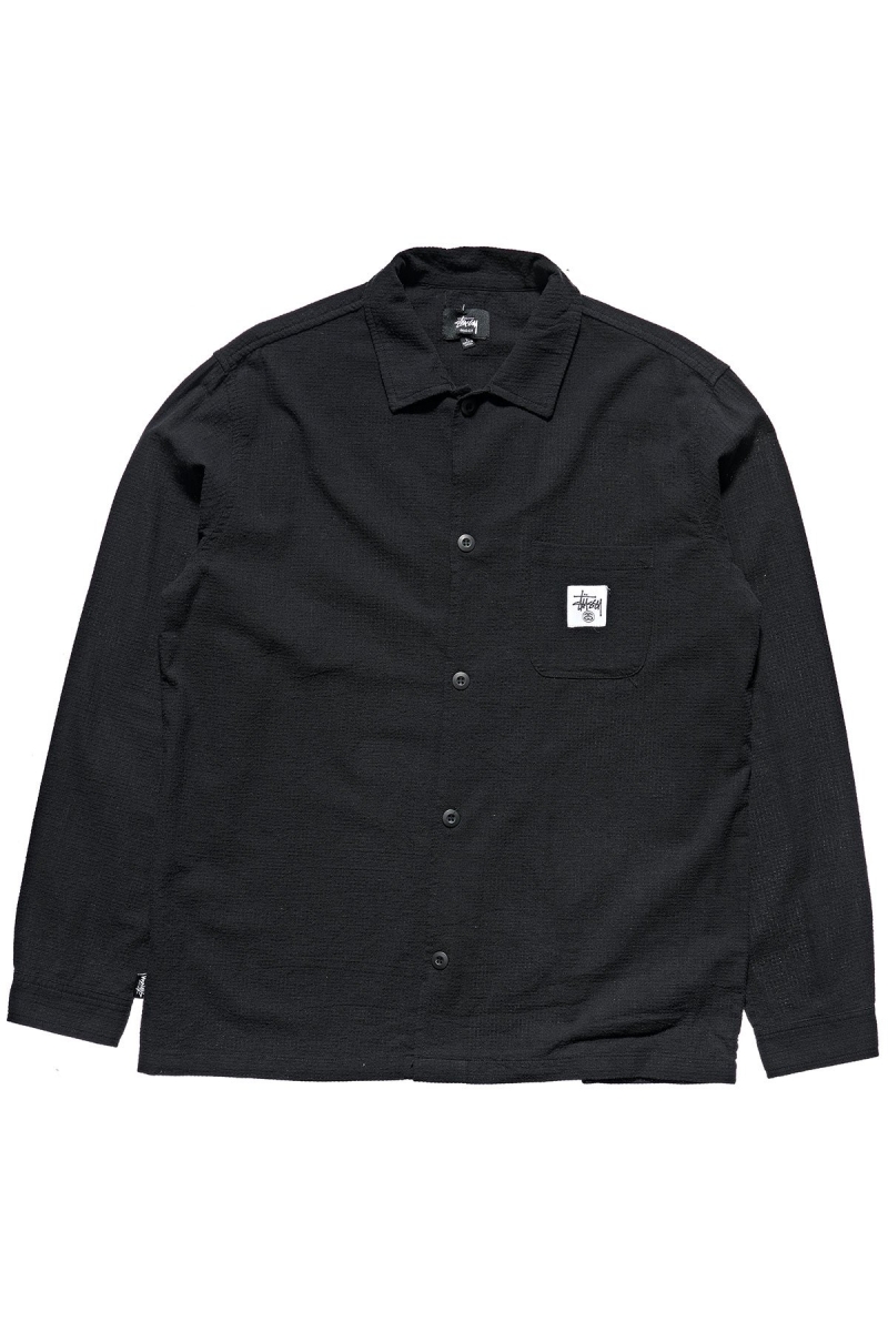 Stussy Grid Seersucker LS Men\'s Shirts Black | IL0000309