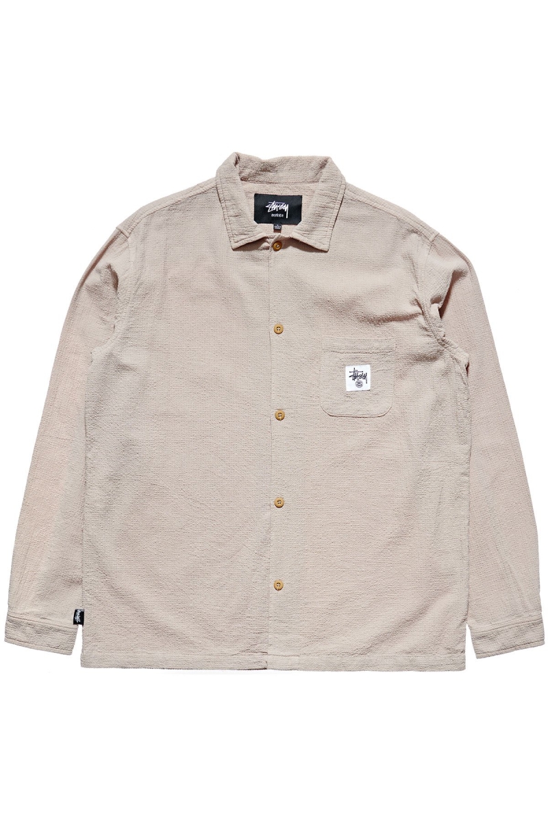 Stussy Grid Seersucker LS Men\'s Shirts Grey | IL0000310