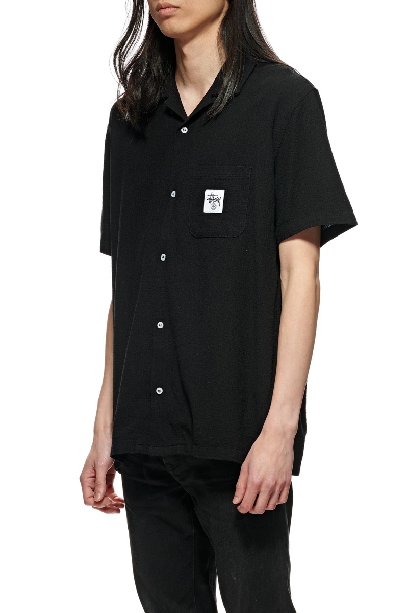 Stussy Grid Seersucker Men's Shirts Black | IL0000311