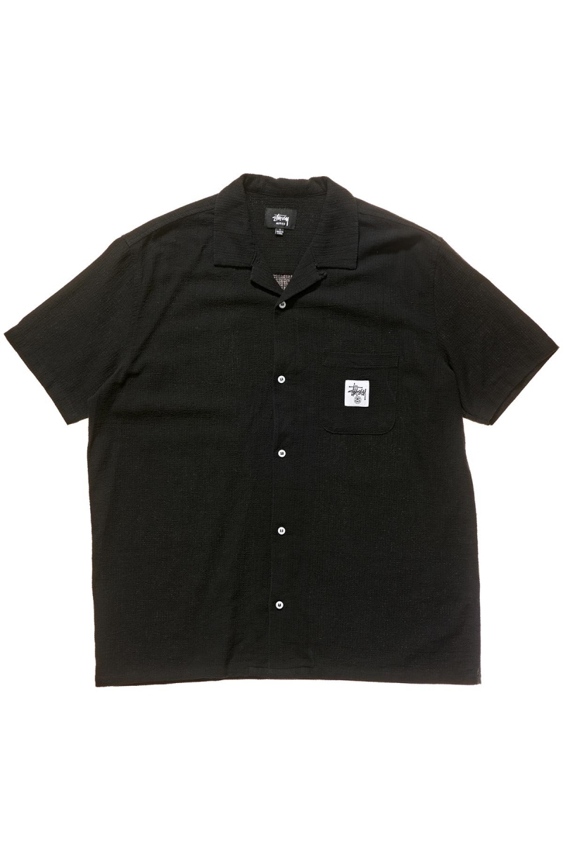 Stussy Grid Seersucker Men\'s Shirts Black | IL0000311