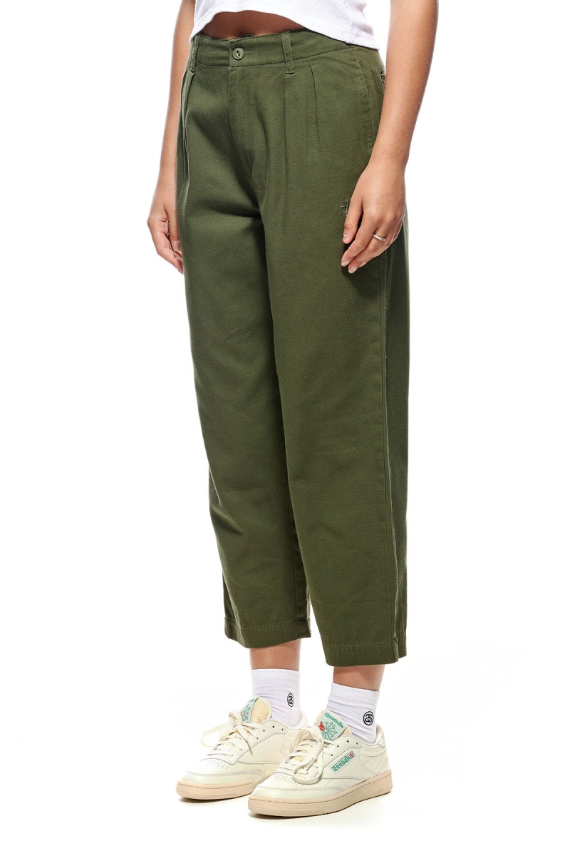 Stussy Harlan Cropped Pleat Women's Pants Green | IL0000559