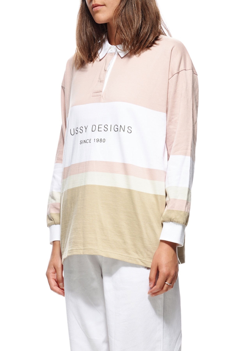 Stussy Harrison Panelled Rugby Women's Shirts Pink | IL0000312