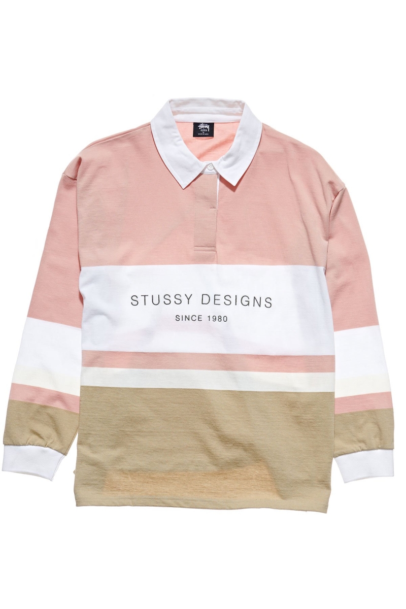 Stussy Harrison Panelled Rugby Women\'s Shirts Pink | IL0000312