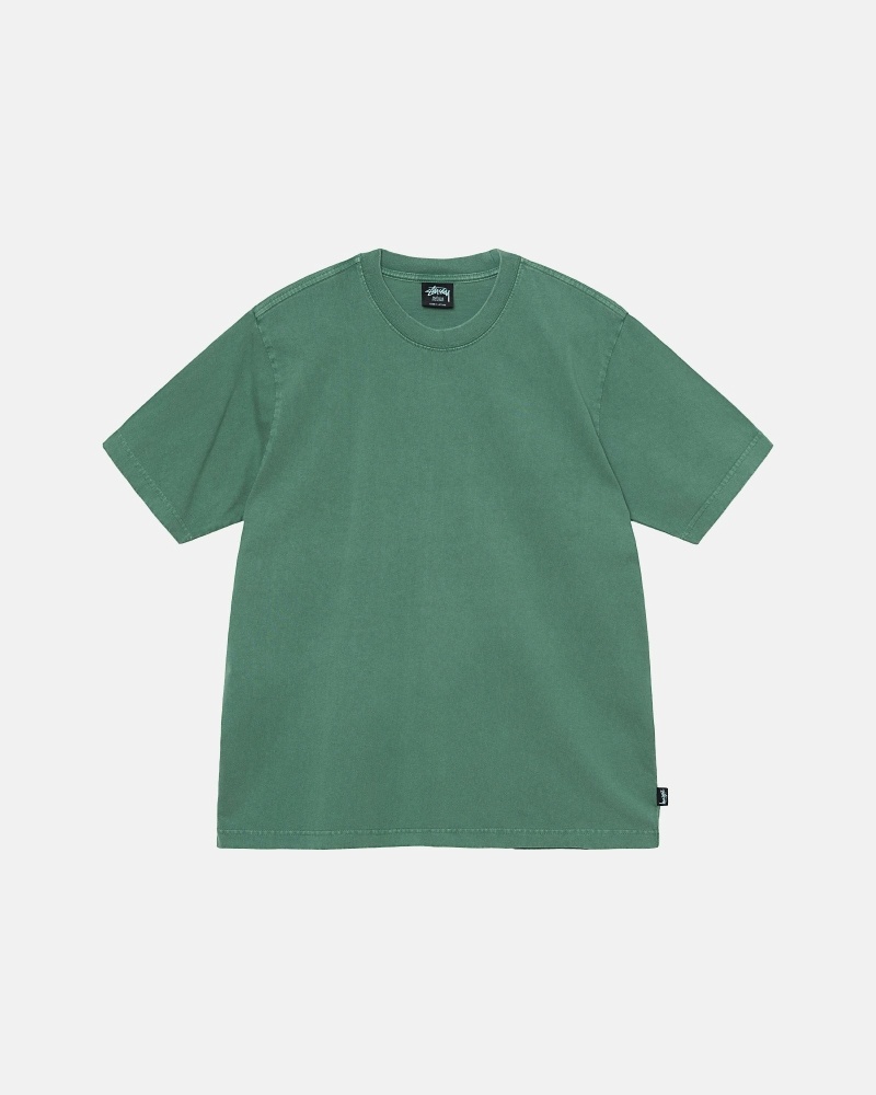 Stussy Heavyweight Pigment Dyed Crew Men\'s T Shirts Deep Green | IL0000200