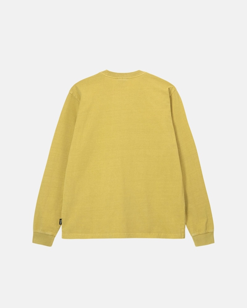 Stussy Heavyweight Pigment Dyed Ls Crew Men's T Shirts Yellow | IL0000209