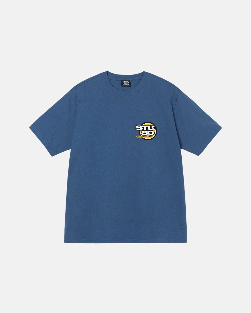 Stussy Hot 80 Men's T Shirts Blue | IL0000216