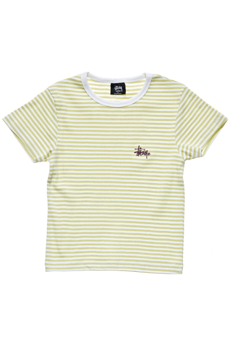 Stussy Hyde Stripe Rib Women\'s T Shirts Green | IL0000221