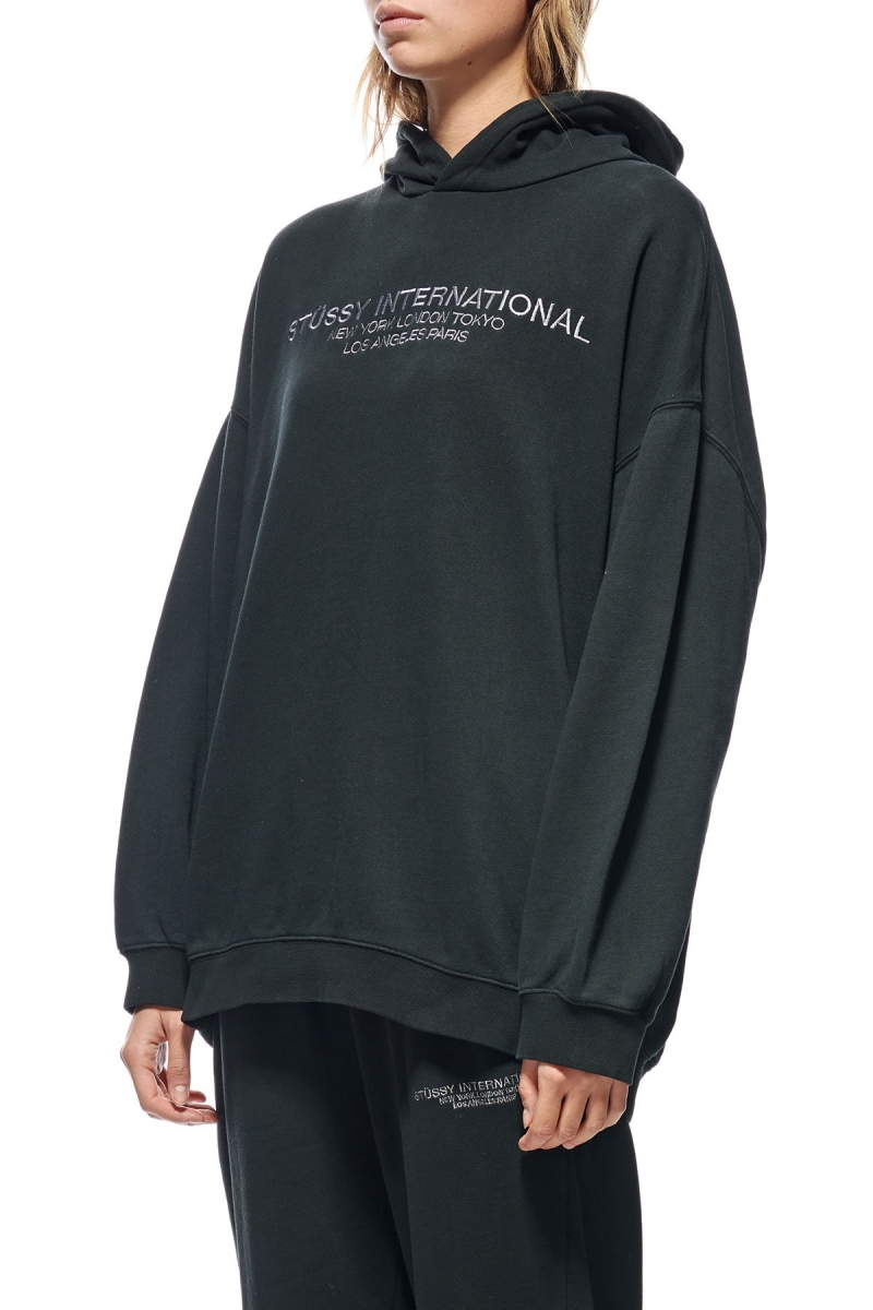 Stussy INT. Embroidered Women's Hoodies Black | IL0000047