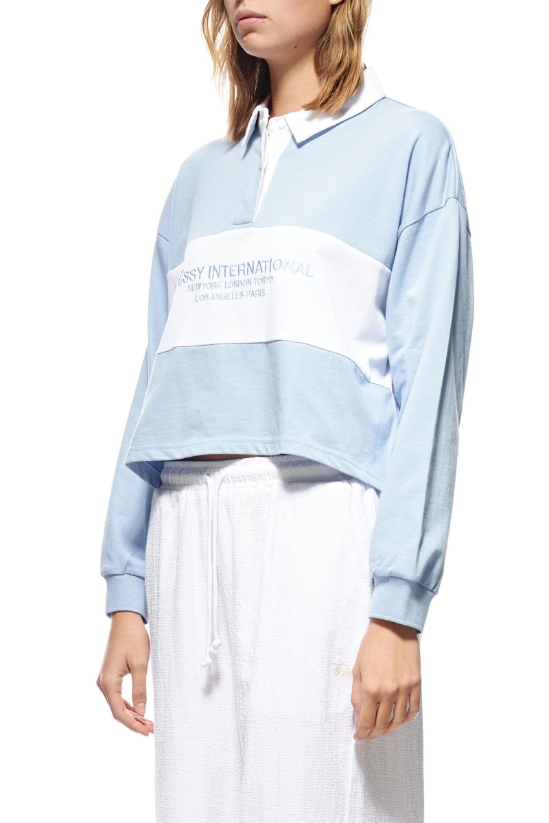 Stussy INT. Panelled Rugby Women's Sweatshirts Blue | IL0000929