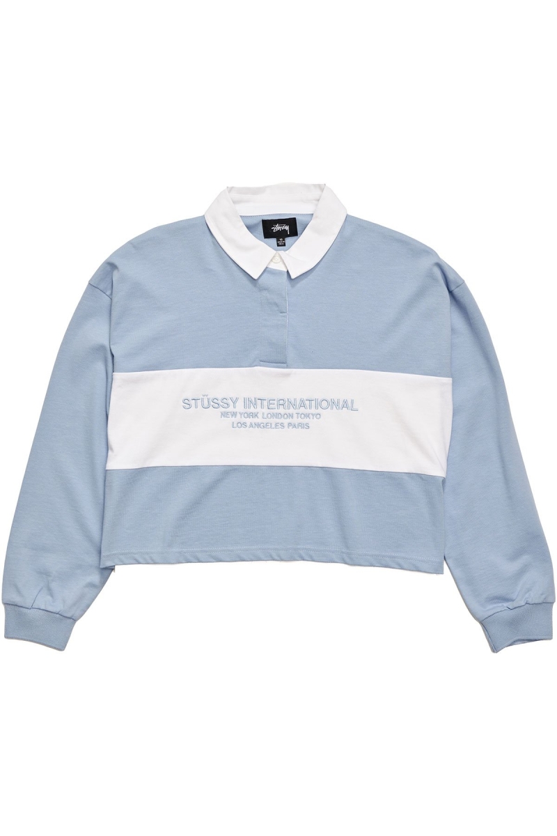 Stussy INT. Panelled Rugby Women\'s Sweatshirts Blue | IL0000929