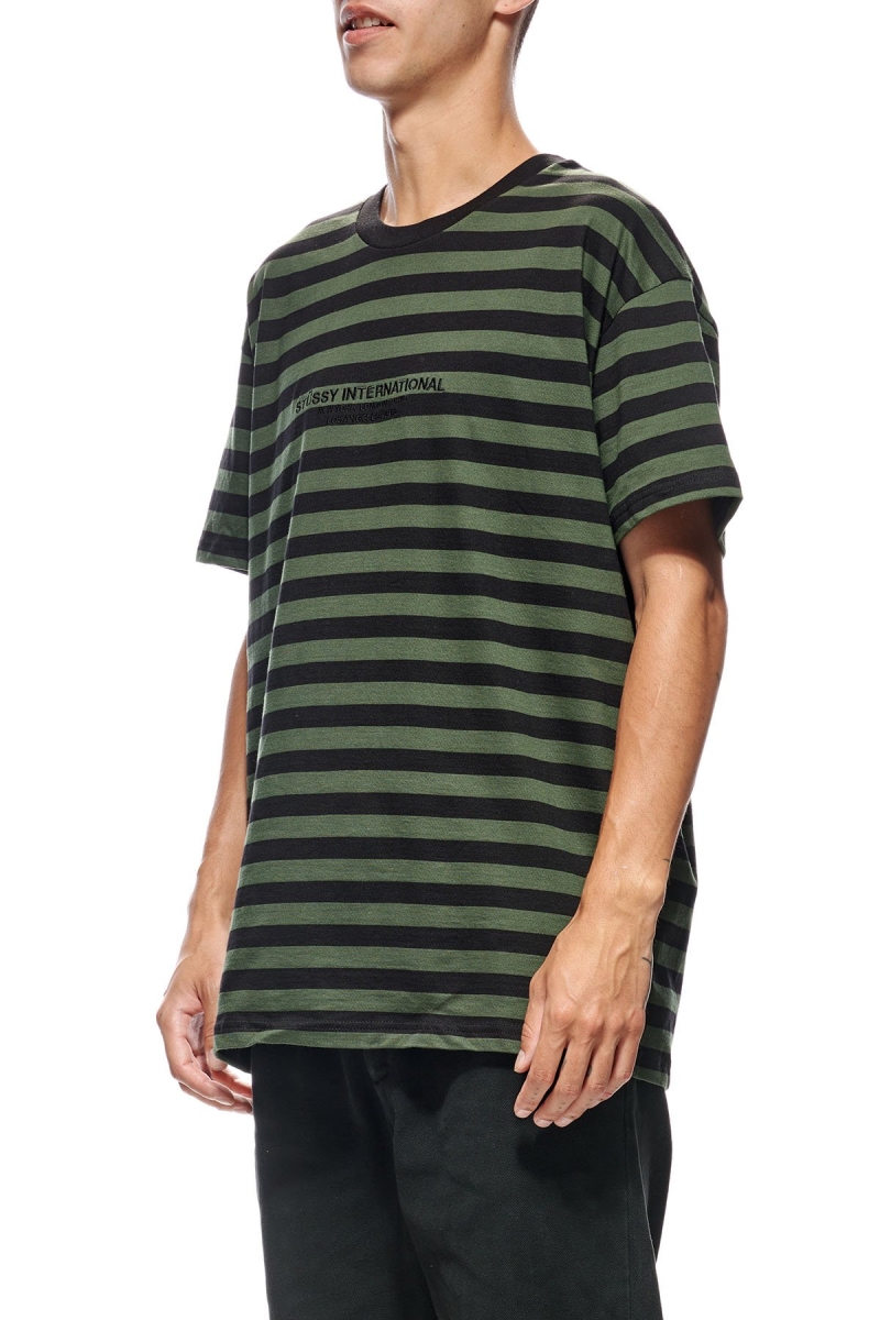 Stussy International Stripe SS Men's T Shirts Green | IL0000224