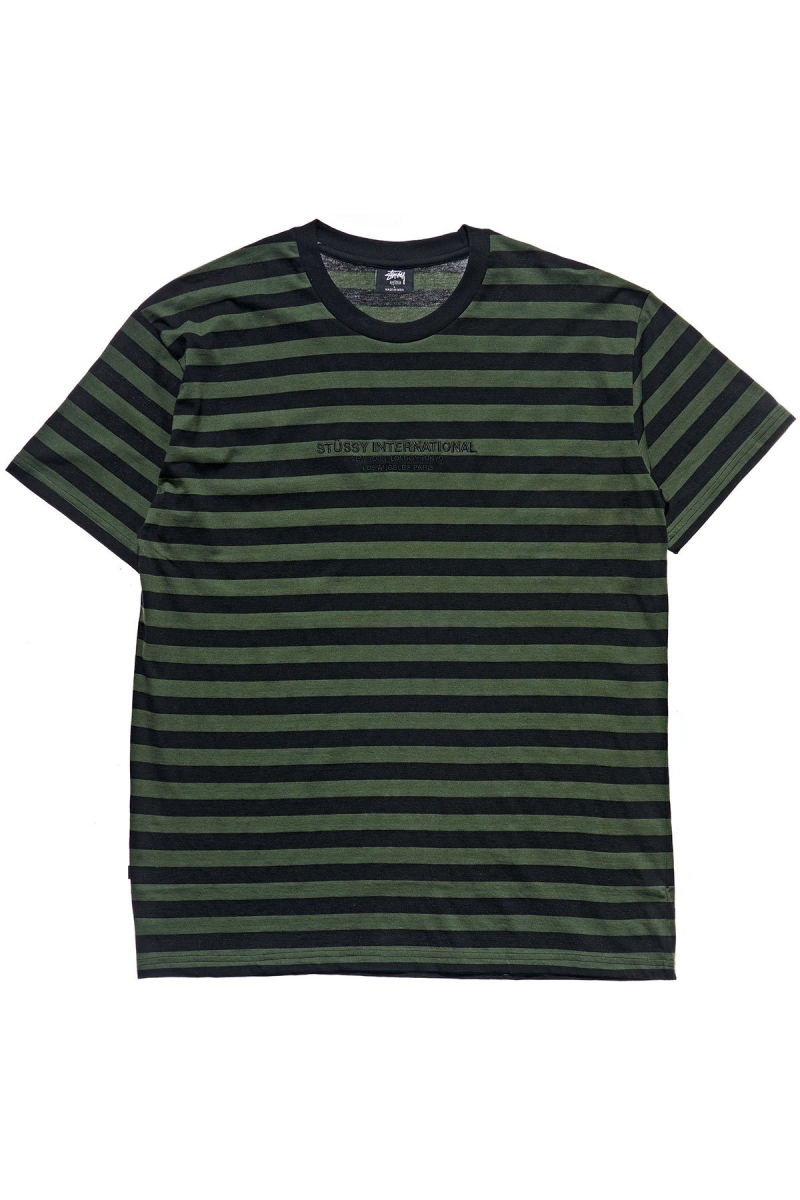 Stussy International Stripe SS Men\'s T Shirts Green | IL0000224