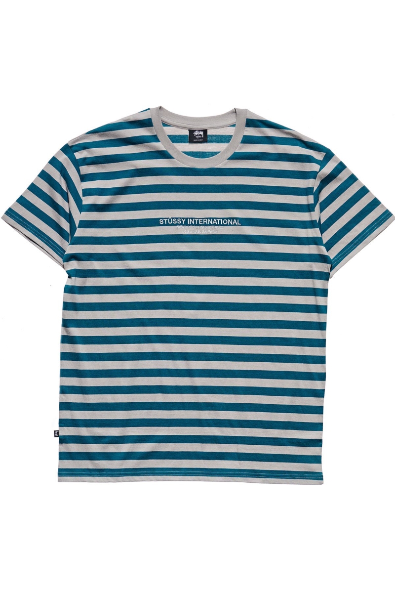 Stussy International Stripe SS Men\'s T Shirts Blue | IL0000226