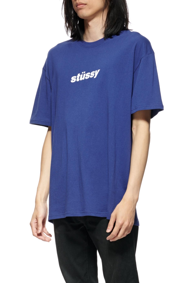 Stussy Italic College SS Men's T Shirts Navy | IL0000227