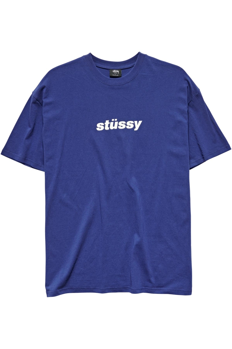 Stussy Italic College SS Men\'s T Shirts Navy | IL0000227