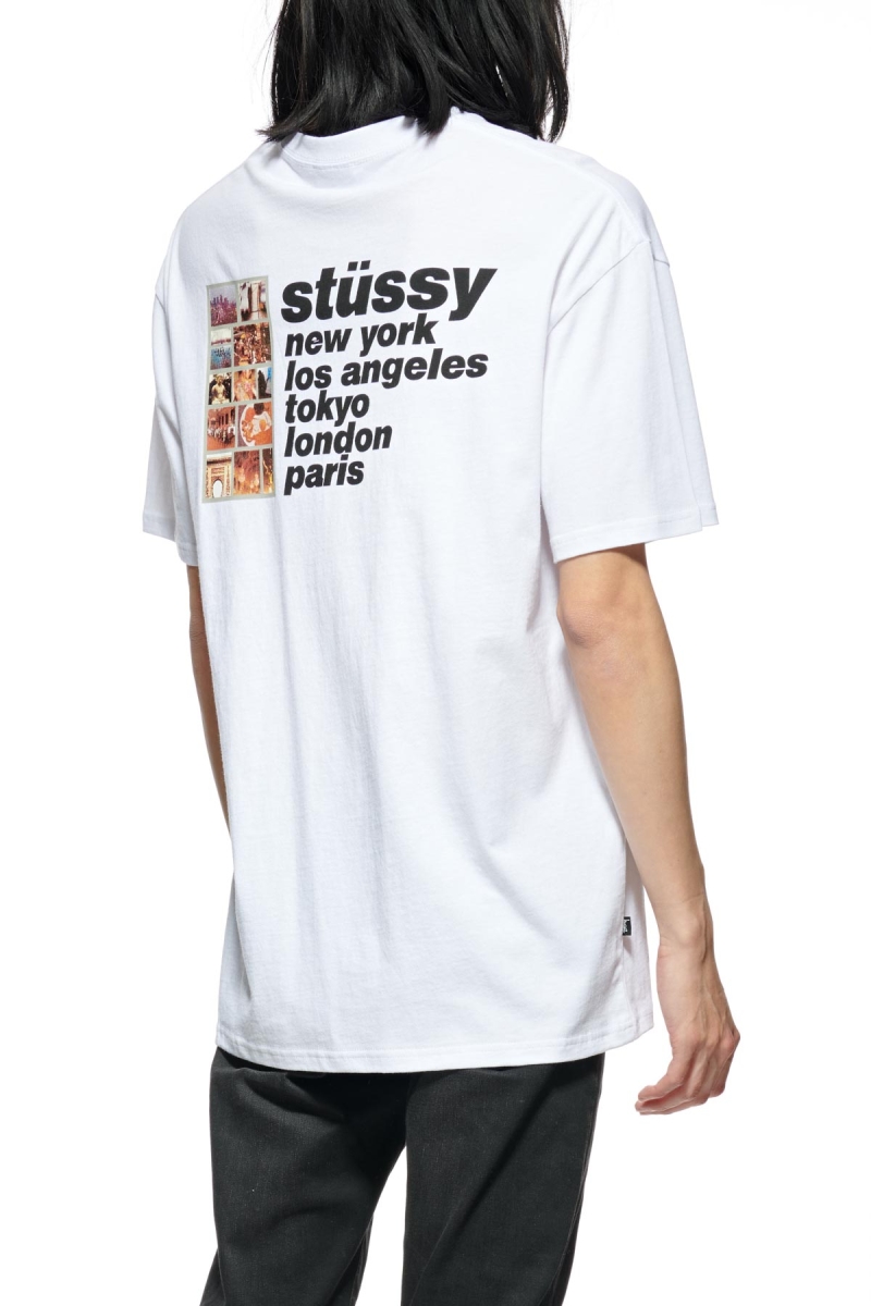 Stussy Italic College SS Men's T Shirts White | IL0000228