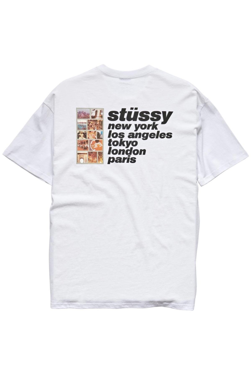 Stussy Italic College SS Men\'s T Shirts White | IL0000228