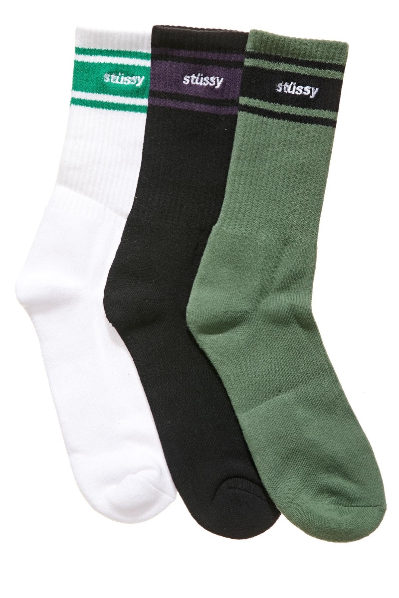 Stussy Italic Sports 3 Pack Men\'s Socks Green | IL0000740