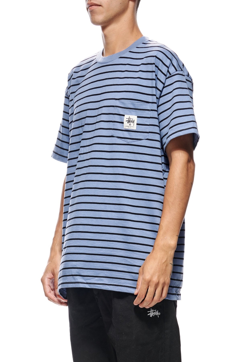 Stussy Kalorama Stripe SS Men's T Shirts Blue | IL0000230