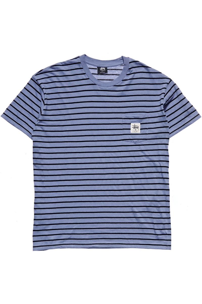 Stussy Kalorama Stripe SS Men\'s T Shirts Blue | IL0000230