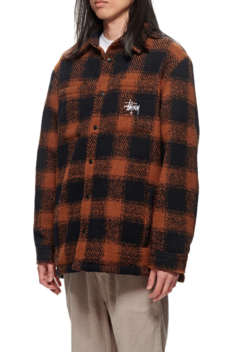 Stussy Kyneton Check Overshirt Men's Jackets Brown | IL0000350