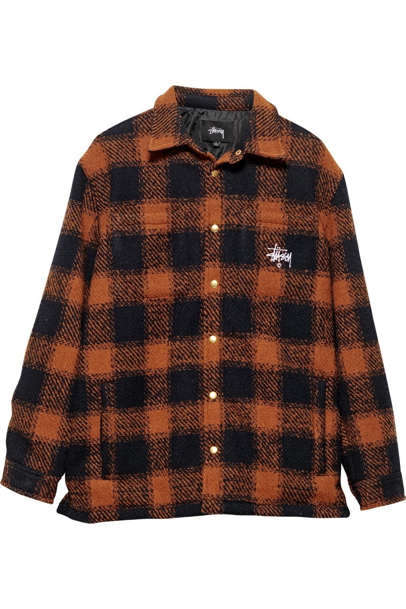 Stussy Kyneton Check Overshirt Men\'s Jackets Brown | IL0000350